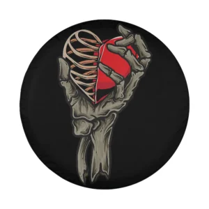 skull skeleton hand holding red heart love tire cover design only