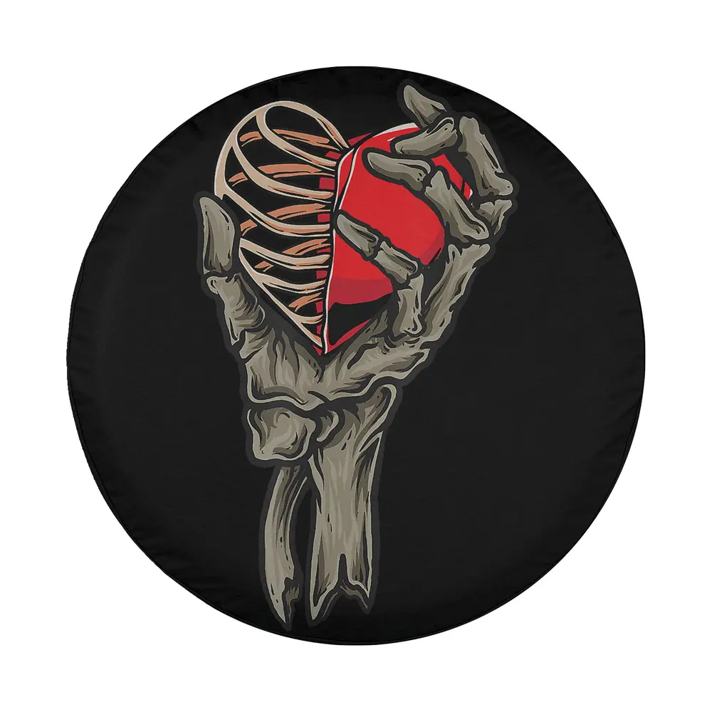 skull skeleton hand holding red heart love tire cover design only