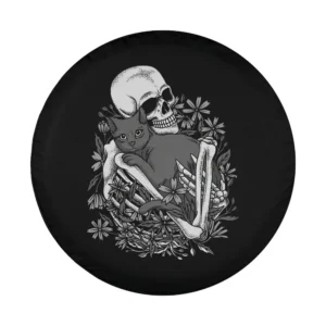 skull skeleton holding cat funny halloween spare tire cover design only