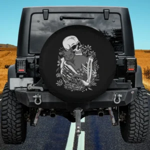 skull skeleton holding cat funny halloween spare tire cover no camera hole