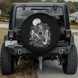 skull skeleton holding cat funny halloween spare tire cover with camera hole