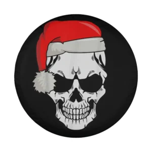 Bold skull skeleton in Santa hat Christmas spare tire cover illustration