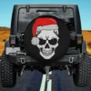 Christmas Santa hat skull skeleton spare tire cover on Jeep with no camera hole