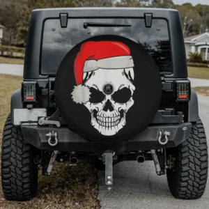 Christmas Santa hat skull skeleton spare tire cover with camera hole for Jeep SUV RV