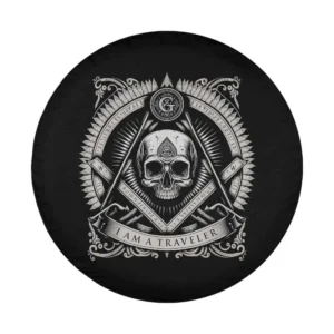 Master Mason skull square compass I Am A Traveler Freemason Masonic tire cover art