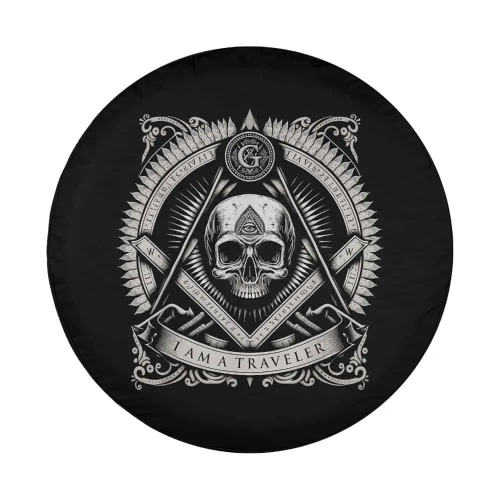 Master Mason skull square compass I Am A Traveler Freemason Masonic tire cover art