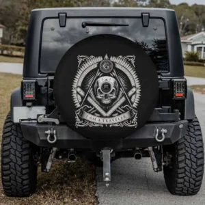 Skull square compass traveler master mason spare tire cover with camera hole for Bronco Jeep