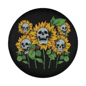skull sunflower skeleton halloween spare tire cover graphic design only
