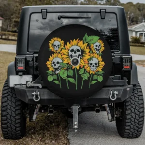 skull sunflower skeleton halloween spare tire cover with backup camera hole option