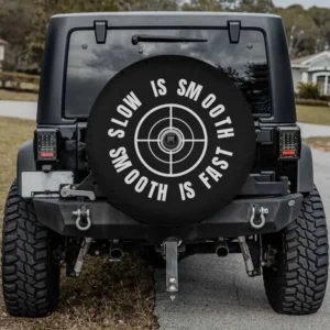 slow is smooth target gun range spare tire cover with backup camera hole and target design