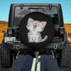 smiling cartoon cat joyful face spare tire cover on Jeep SUV RV
