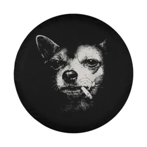 Black and white sketch of a chihuahua dog smoking cigarette meme design