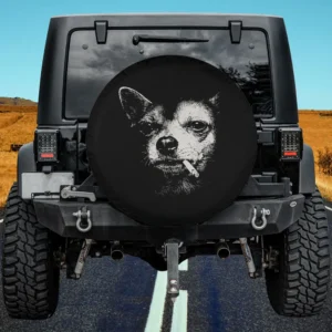 Smoking cigarette chihuahua dog funny meme spare tire cover with no camera hole
