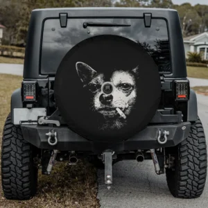 Smoking cigarette chihuahua dog funny meme spare tire cover with camera hole