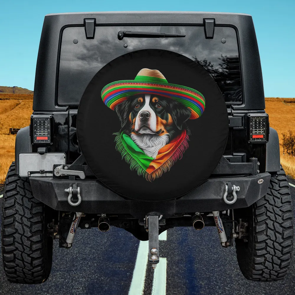 Sombrero Mexican Scarf Bernese Mountain Dog Spare Tire Cover No Camera Hole