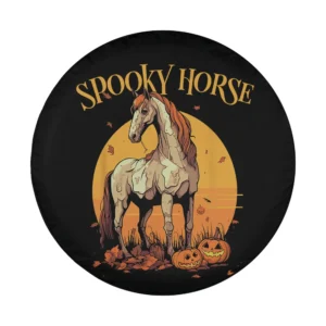spooky horse and jack-o-lanterns halloween tire cover design art