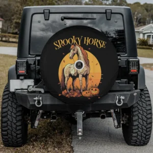 spooky horse jack-o-lantern halloween spare tire cover with camera hole option