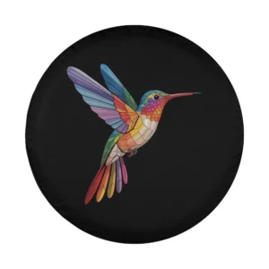 stained glass colorful hummingbird art design for tire cover