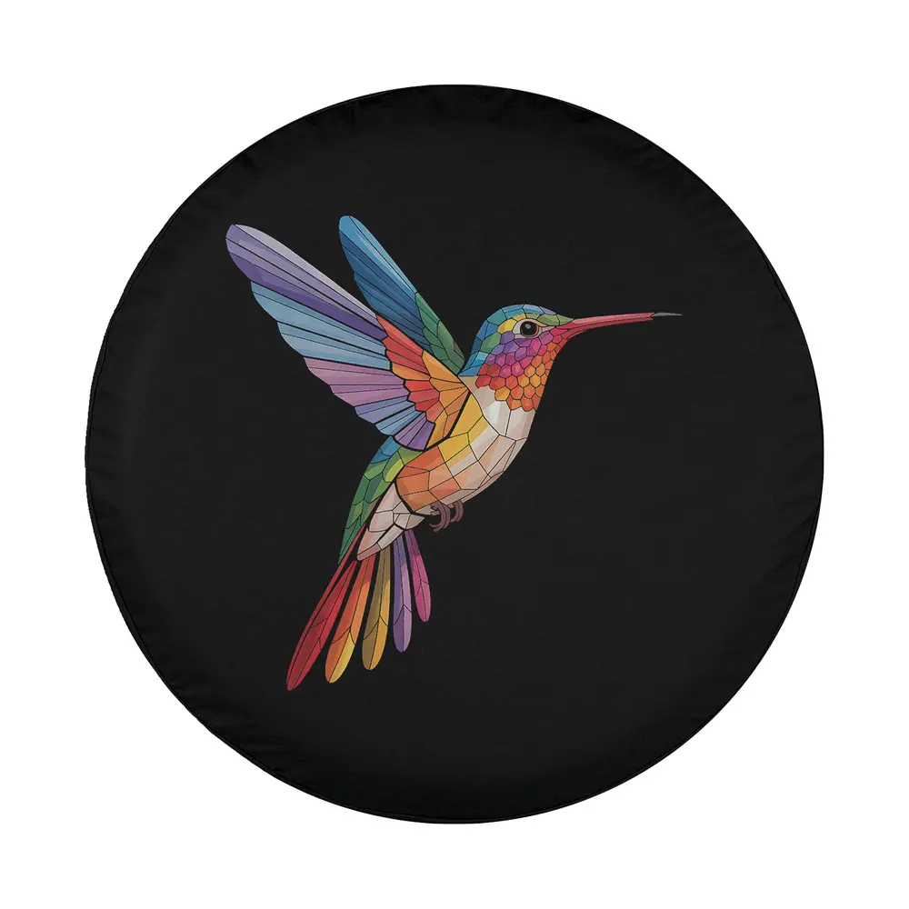 stained glass colorful hummingbird art design for tire cover