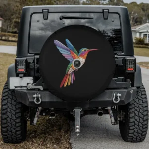 stained glass colorful hummingbird spare tire cover with camera hole