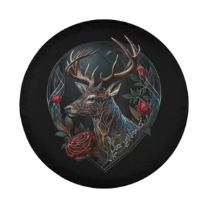 Stained glass deer and red roses art design for spare tire cover