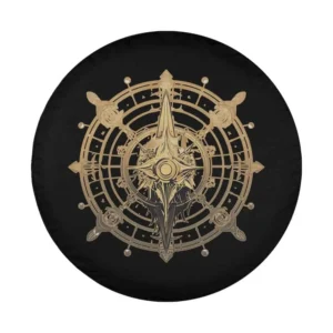 Steampunk vintage compass Norse mythology design detail for spare tire cover