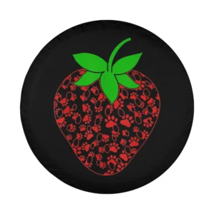 Strawberry with puppy paw print pattern dog spare tire cover design
