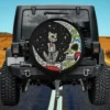 Sugar skull cat and moon Dia De Los Muertos Halloween spare tire cover with no camera hole