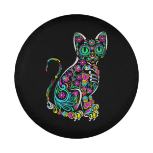 sugar skull floral cat day of the dead design closeup