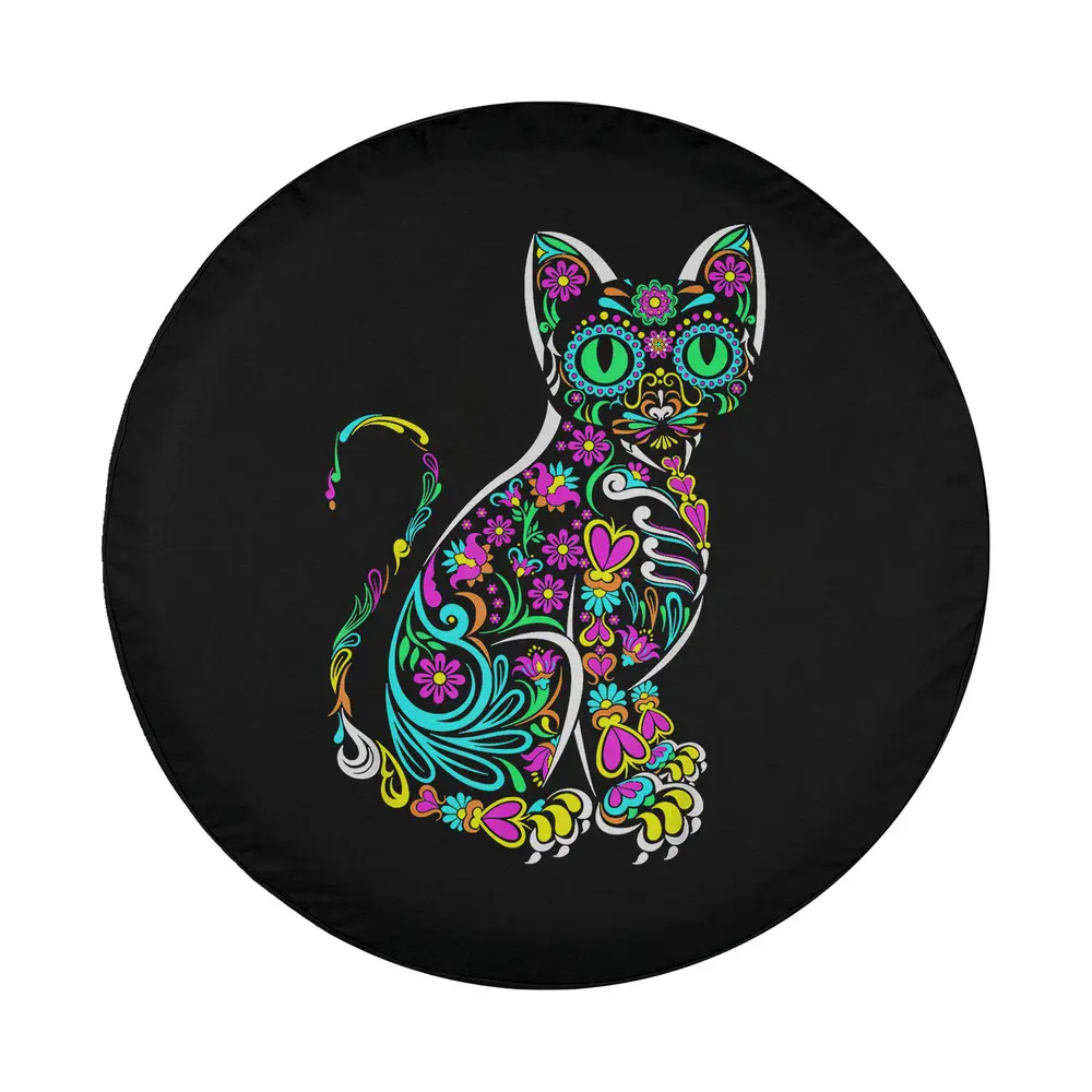 sugar skull floral cat day of the dead design closeup