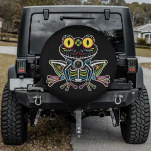 Sugar skull frog skeleton floral day of the dead spare tire cover with camera hole