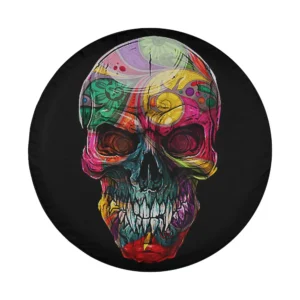 multicolor sugar skull psychedelic bone head design Halloween tire cover