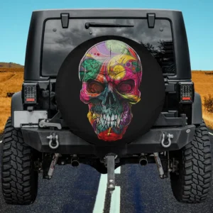 multicolor sugar skull psychedelic bone head spare tire cover no camera hole