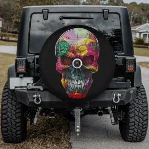 multicolor sugar skull psychedelic bone head spare tire cover with camera hole
