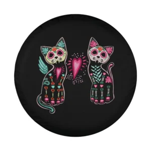 Sugar skull winged cat pink heart Dia de los Muertos cat lovers tire cover design