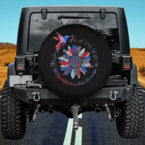 Sunflower Hummingbird Red Blue Ribbon Idiopathic Pulmonary Spare Tire Cover No Camera Hole