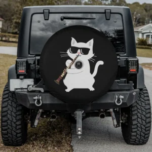 Sunglasses cat clarinet cartoon music spare tire cover with backup camera hole