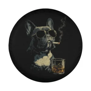 Funny French Bulldog with sunglasses, cigarette, whisky glass design only