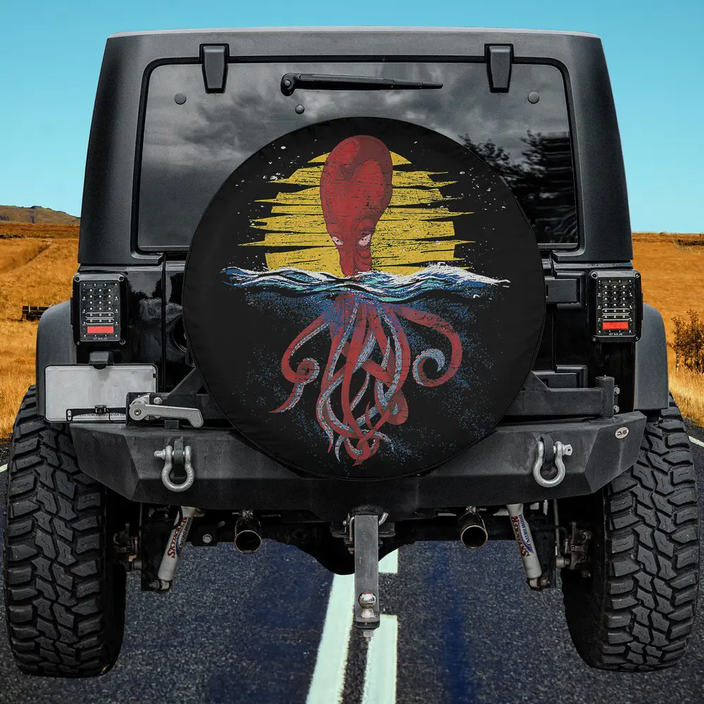 sunset kraken ocean octopus sea monster spare tire cover no camera hole