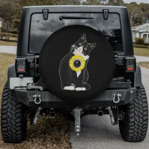 sunshine sunflower kitten cat spare tire cover with backup camera hole for Jeep SUV RV