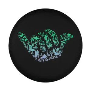 Surf icons shaka hand silhouette made of surf boys and beach icons