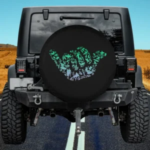 Surf icons shaka silhouette surf boys spare tire cover with no camera hole