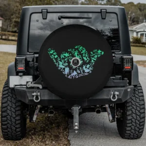 Surf icons shaka silhouette surf boys spare tire cover with backup camera hole