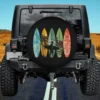 Surfboarder silhouette with hibiscus and surfboards spare tire cover for Ford Bronco Jeep RV