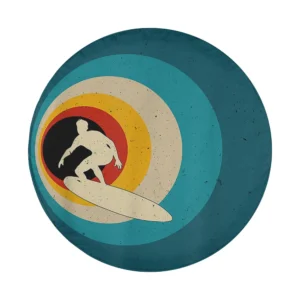 Retro wave and surfer silhouette design for spare tire cover, vintage surf style