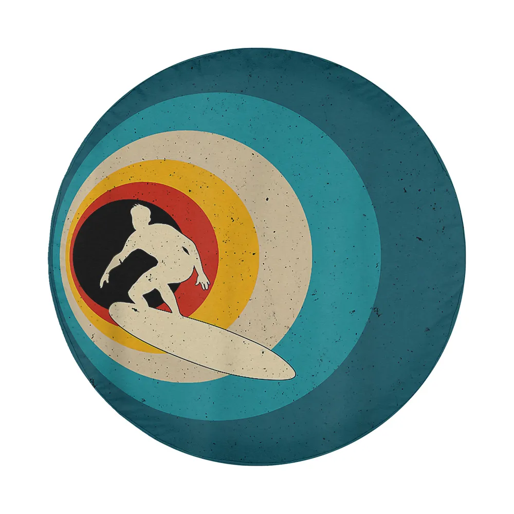 Retro wave and surfer silhouette design for spare tire cover, vintage surf style