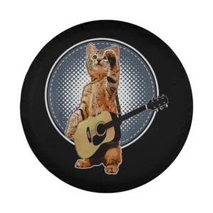 Tabby cat with acoustic guitar pop art design for spare tire cover