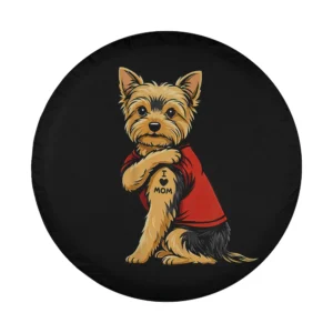 Tattooed Yorkshire Terrier in red shirt dog spare tire cover design only