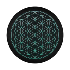 Minimalist teal flower of life sacred geometry design on black spare tire cover