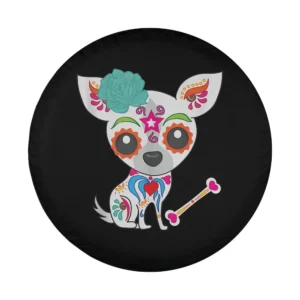 teal flower sugar skull chihuahua bone design for spare tire cover art